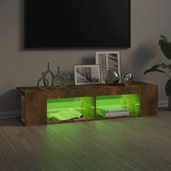 Meuble TV avec lumières LED chêne fumé 135x39x30 cm