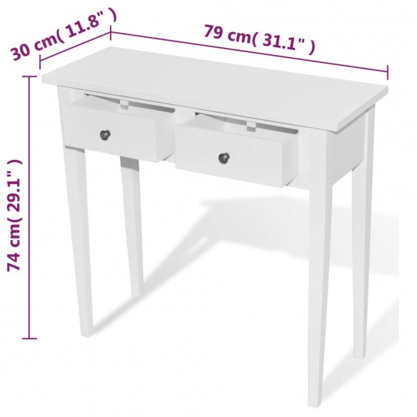 Table de console et coiffeuse avec 2 tiroirs Blanc