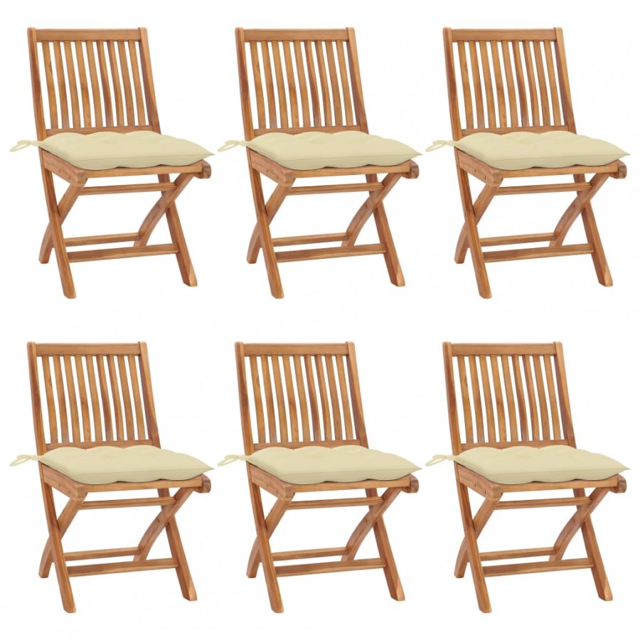 Chaises pliables de jardin avec coussins 6 pcs Bois de teck