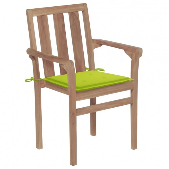 Chaises de jardin 2 pcs avec coussins vert vif Bois de teck