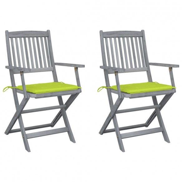 Chaises pliables d'extérieur 2 pcs avec coussins Bois d'acacia