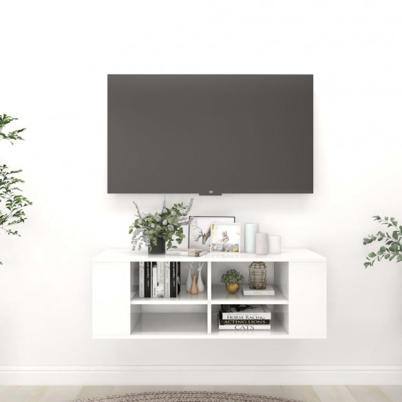 Meuble TV mural Blanc brillant 102x35x35 cm Aggloméré