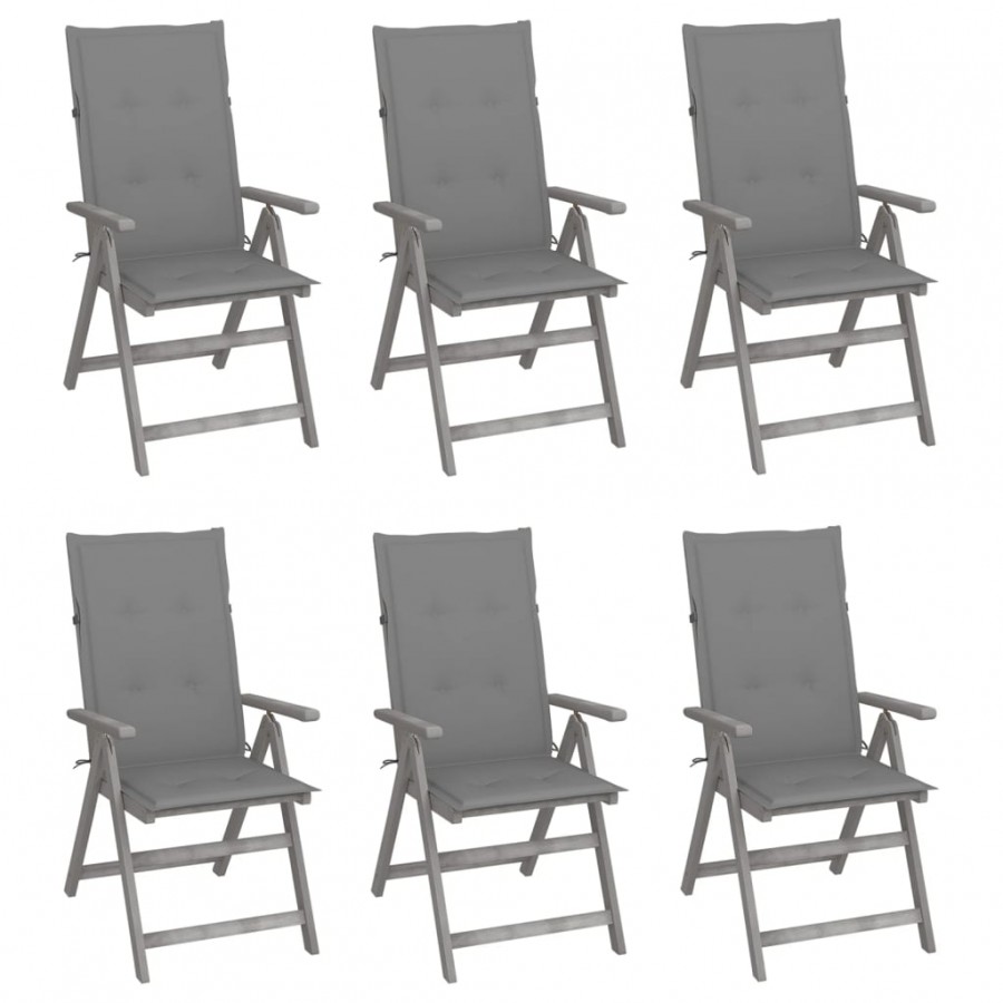 Chaises inclinables de jardin 6 pcs avec coussins Bois d'acacia