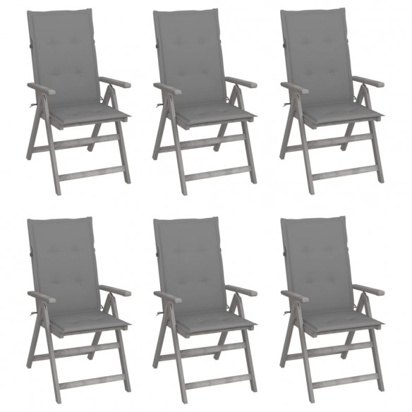 Chaises inclinables de jardin 6 pcs avec coussins Bois d'acacia