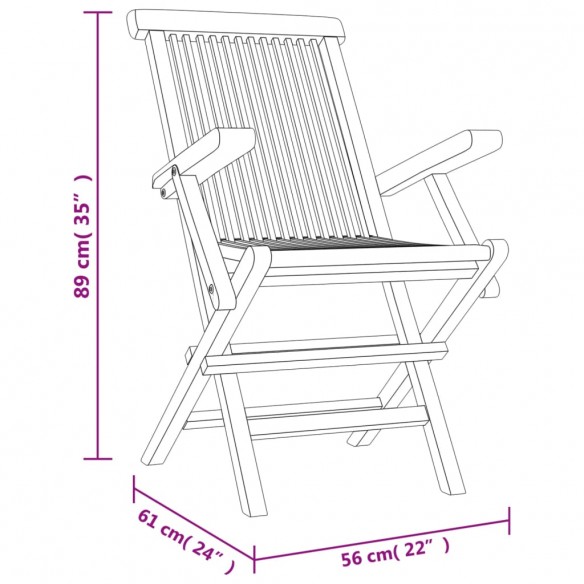 Chaises de jardin pliantes 4 pcs gris 56x61x89 cm bois de teck