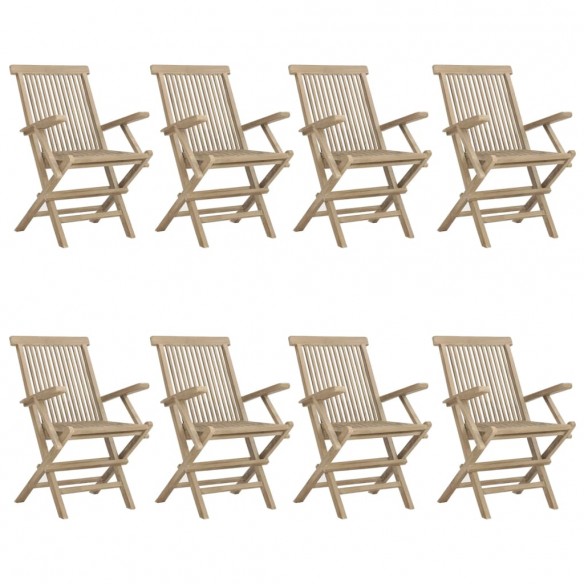 Chaises de jardin pliantes 8 pcs gris 56x61x89 cm bois de teck