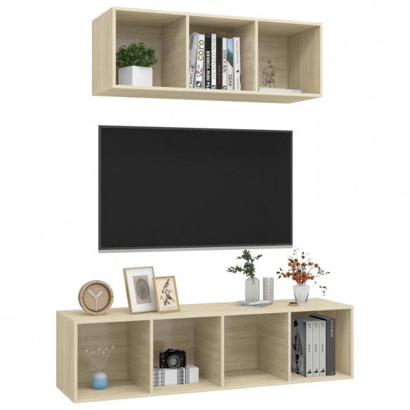 Ensemble de meuble TV 2 pcs Chêne sonoma Aggloméré