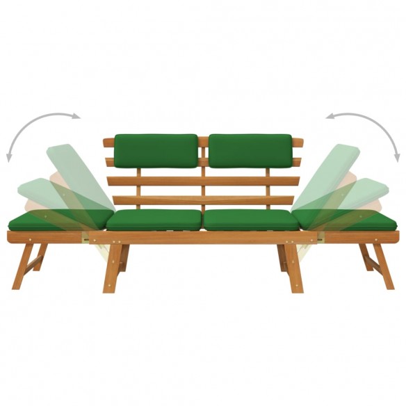 Banc de jardin avec coussins 2-en-1 190 cm Bois solide d'acacia