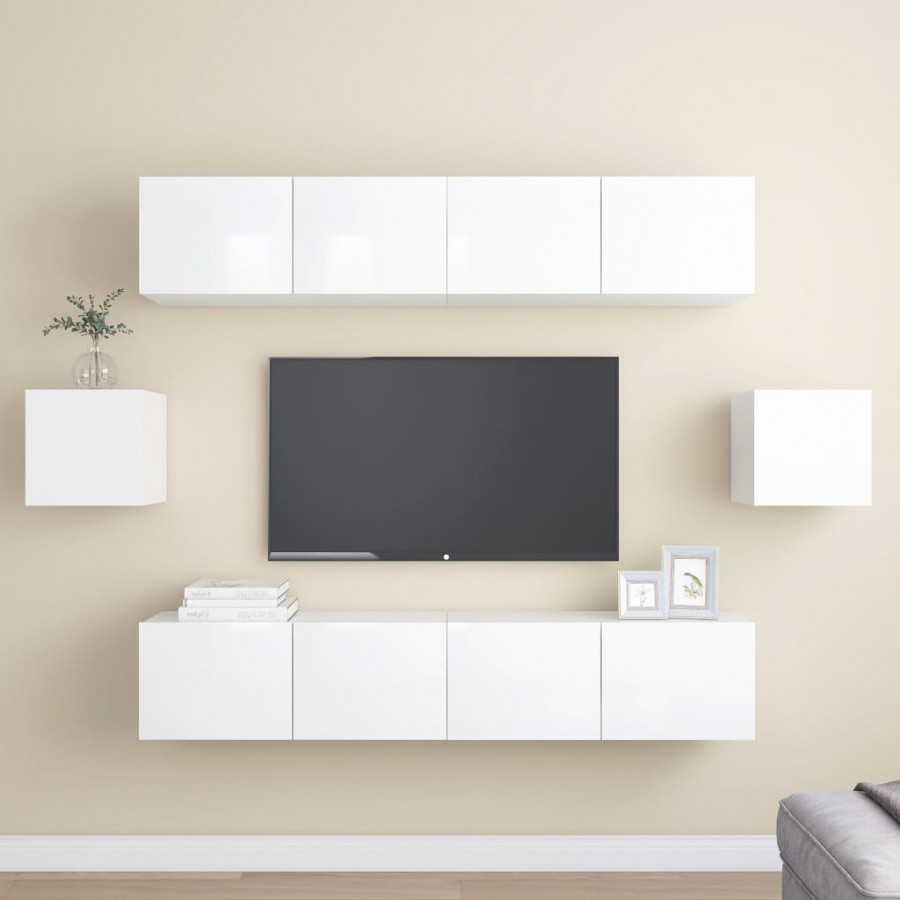 Ensemble de meuble TV 6 pcs Blanc brillant Aggloméré