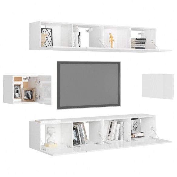 Ensemble de meuble TV 6 pcs Blanc brillant Aggloméré