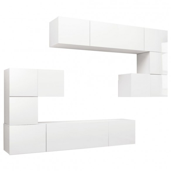 Ensemble de meuble TV 8 pcs Blanc brillant Aggloméré