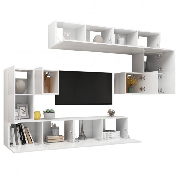 Ensemble de meuble TV 8 pcs Blanc brillant Aggloméré