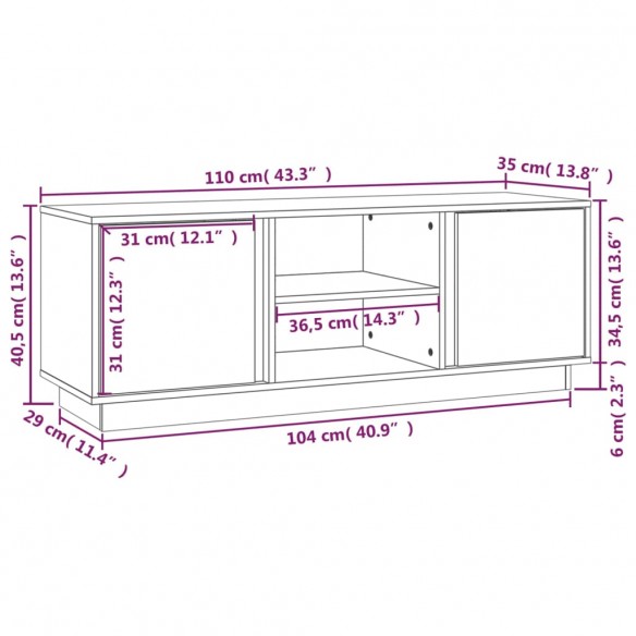 Meuble TV Blanc 110x35x40,5 cm Bois de pin massif