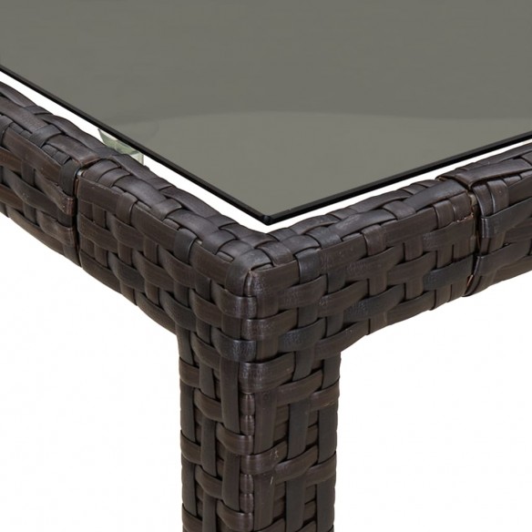 Table de jardin 150x90x75 cm Verre trempé/résine tressée Marron