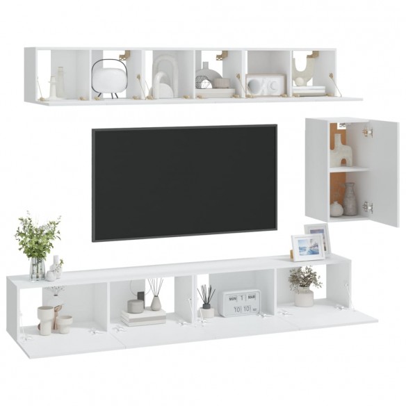 Ensemble de meubles TV 6 pcs Blanc Bois d'ingénierie