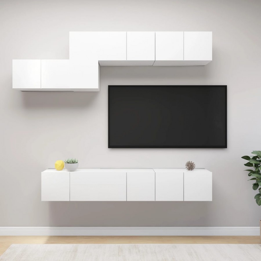 Ensemble de meuble TV 7 pcs Blanc Aggloméré