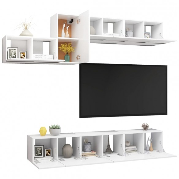 Ensemble de meuble TV 7 pcs Blanc Aggloméré