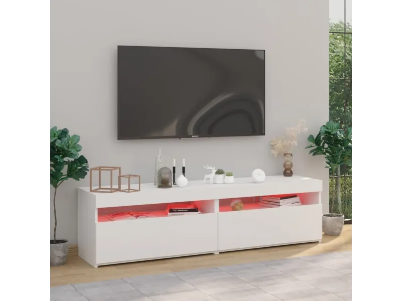 Meubles TV 2 pcs avec lumières LED Blanc 75x35x40 cm