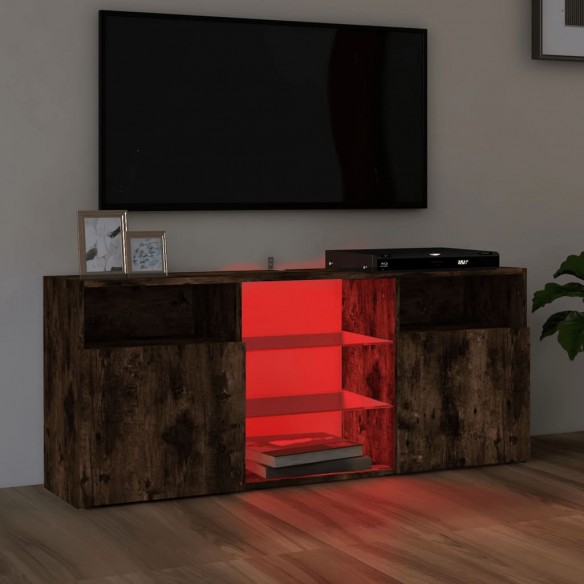 Meuble TV avec lumières LED Chêne fumé 120x30x50 cm