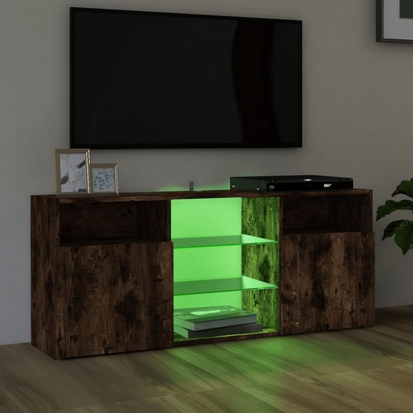 Meuble TV avec lumières LED Chêne fumé 120x30x50 cm