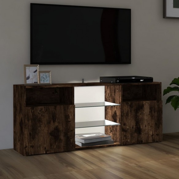 Meuble TV avec lumières LED Chêne fumé 120x30x50 cm