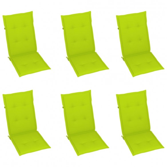 Chaises de jardin 6 pcs avec coussins vert vif Bois de teck