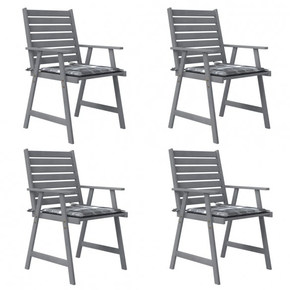 Chaises à dîner d'extérieur avec coussins 4 pcs Acacia massif