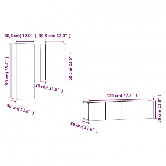 Ensemble de meubles TV 4 pcs Chêne fumé Bois d'ingénierie