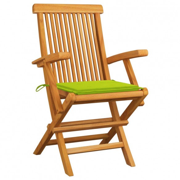 Chaises de jardin avec coussins vert vif 2 pcs Bois de teck