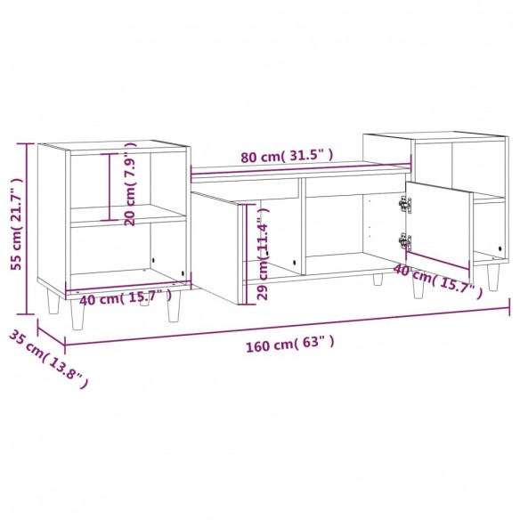 Meuble TV Gris béton 160x35x55 cm Bois d'ingénierie