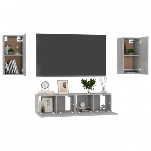 Ensemble de meubles TV 4 pcs Gris béton Aggloméré