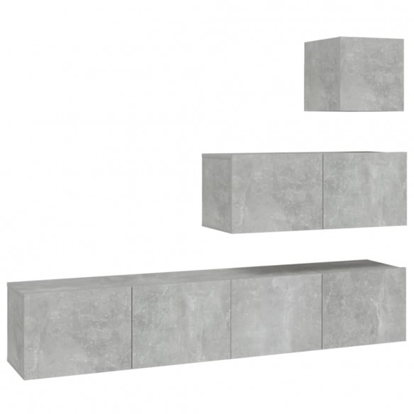 Ensemble de meubles TV 4 pcs Gris béton Bois d'ingénierie