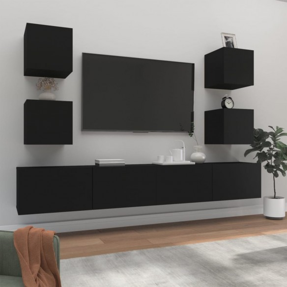 Ensemble de meubles TV 6 pcs Noir Bois d'ingénierie