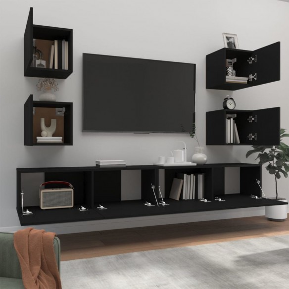 Ensemble de meubles TV 6 pcs Noir Bois d'ingénierie