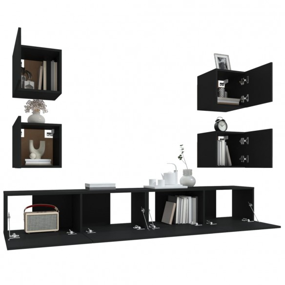 Ensemble de meubles TV 6 pcs Noir Bois d'ingénierie