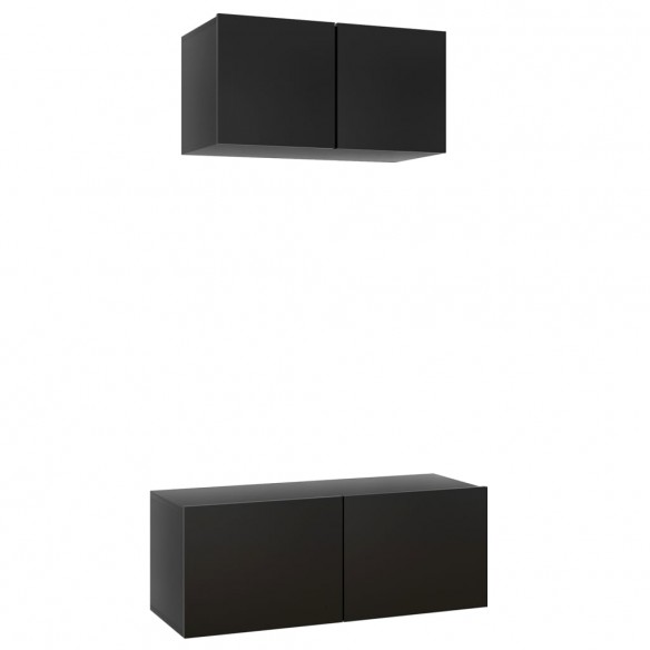 Ensemble de meuble TV 2 pcs Noir Aggloméré