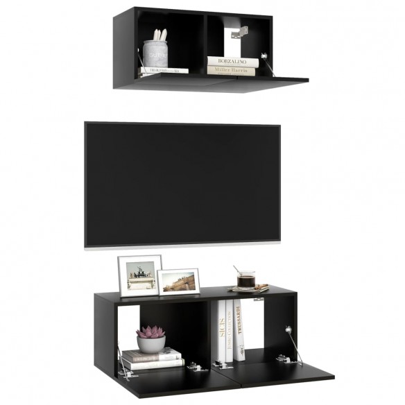 Ensemble de meuble TV 2 pcs Noir Aggloméré