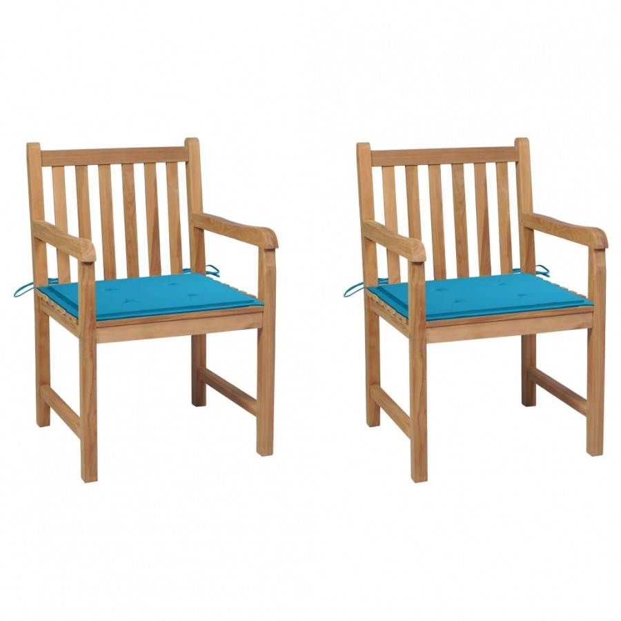 Chaises de jardin 2 pcs avec coussins bleu Bois de teck massif