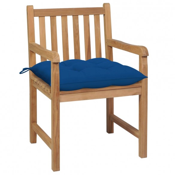 Chaises de jardin 2 pcs avec coussins bleu Bois de teck massif