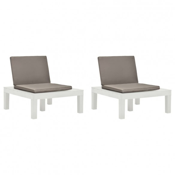 Chaises de salon de jardin et coussins 2 pcs Plastique Blanc