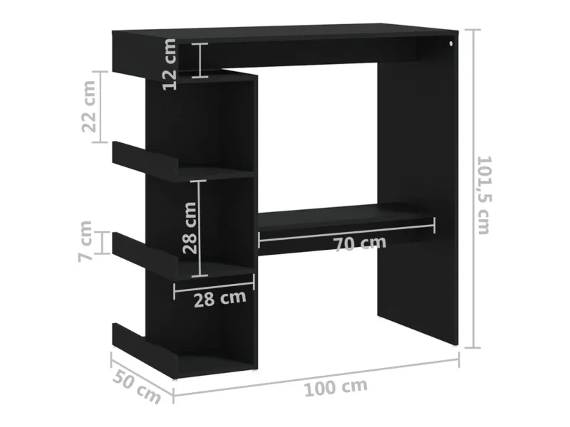 Table de bar étagère de rangement Noir 100x50x101,5 cm