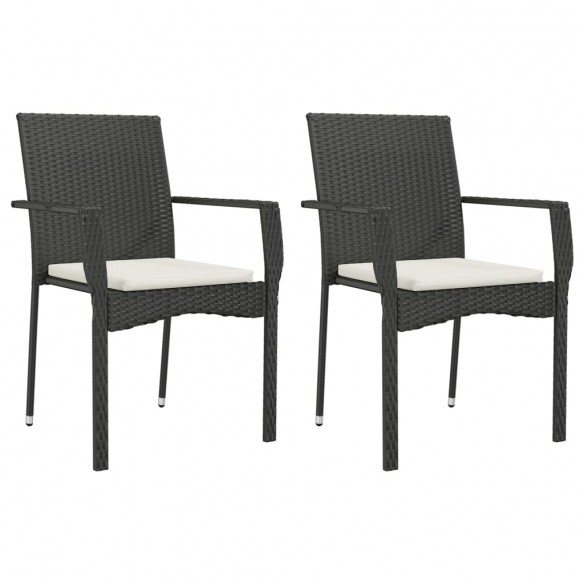 Chaises de jardin 2 pcs avec coussins Résine tressée Noir