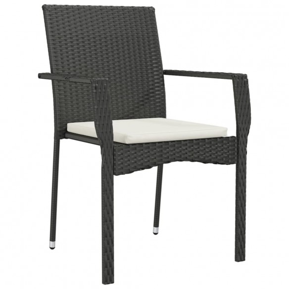 Chaises de jardin 2 pcs avec coussins Résine tressée Noir