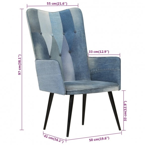 Chaise à oreilles Denim patchwork Toile