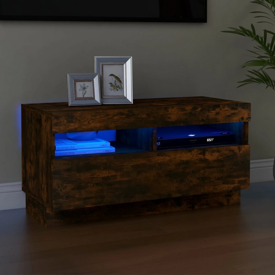 Meuble TV avec lumières LED chêne fumé 80x35x40 cm