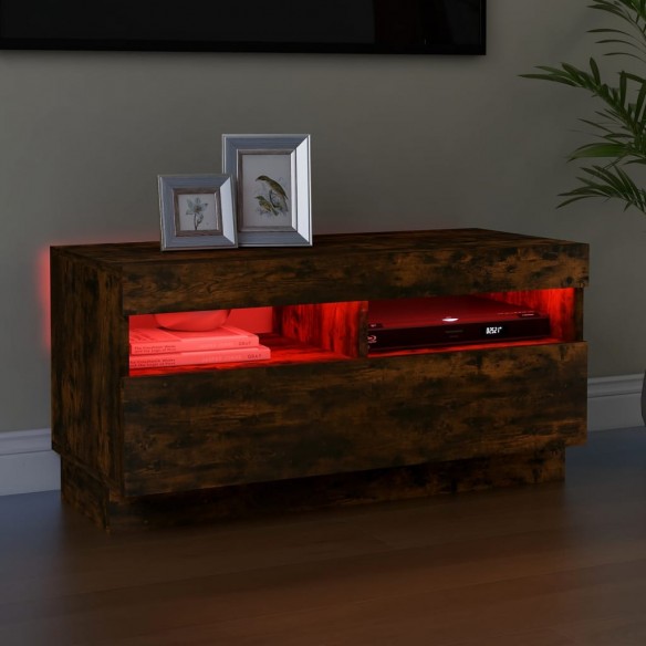 Meuble TV avec lumières LED chêne fumé 80x35x40 cm