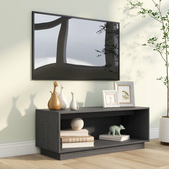 Meuble TV Gris 90x35x35 cm Bois de pin massif