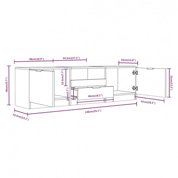 Meuble TV Blanc 140x35x40 cm Bois d'ingénierie