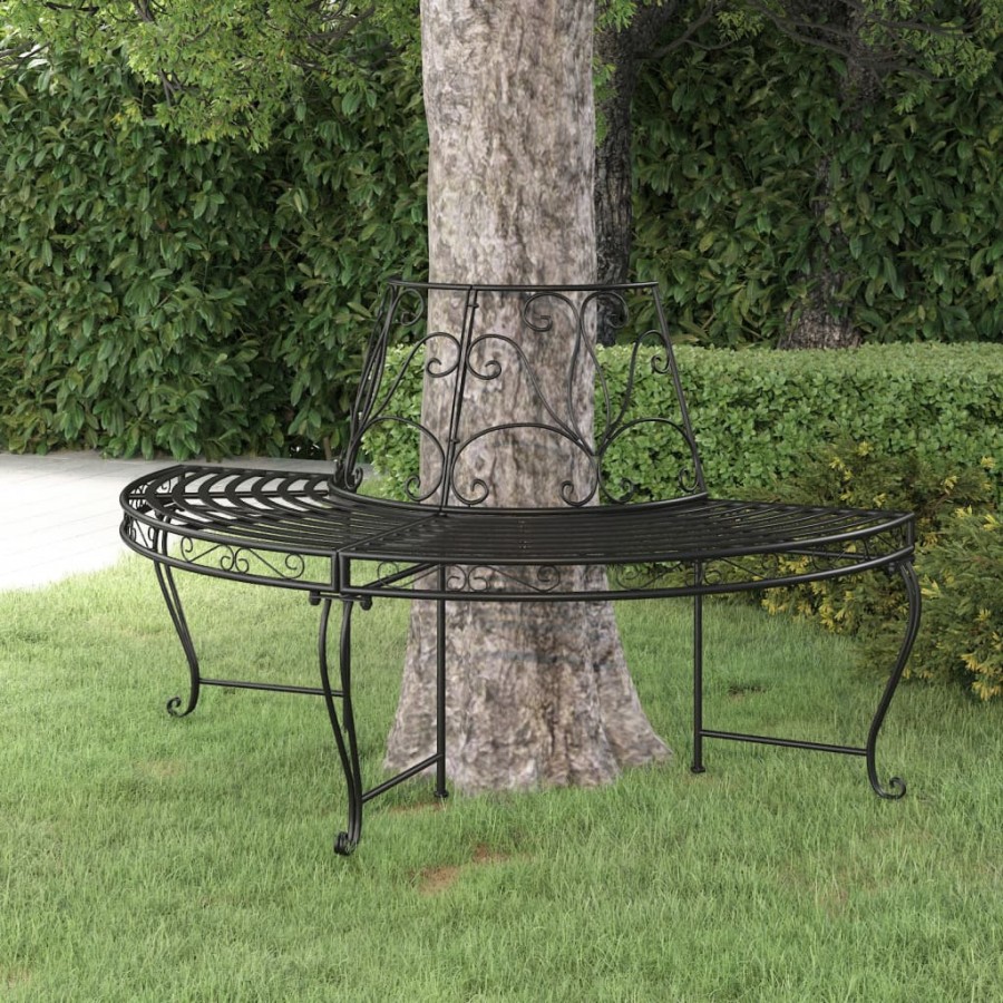 Banc demi-circulaire tour d'arbre Ø160 cm Noir Acier