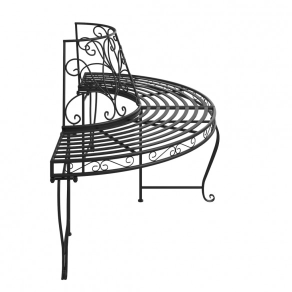 Banc demi-circulaire tour d'arbre Ø160 cm Noir Acier